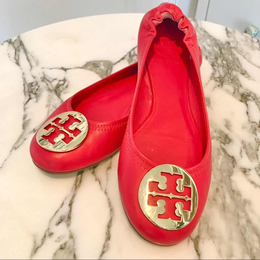 Red Tory Burch Reva flats size 7- leather with gold toe